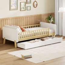 Wishdor - Lit enfant Lit simple 90 x 190 cm avec 2 tiroirs et sommier à lattes, en bois, blanc