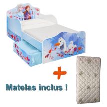Bebegavroche - Lit enfant Reine des Neiges 2 avec tiroirs de rangement Disney + Matelas