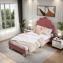 Sureh - Lit enfant rembourré 90 x 200 cm,cadre de lit avec tête de lit fleurie et sommier à lattes,lit fille en tissu velours doux,rouge