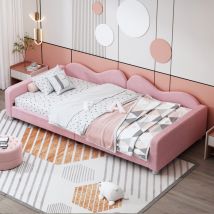 Lit d'enfant lit rembourré 90200 cm, cadre de canapé-lit en tissu peluche lit moelleux multifonctionnel avec dossier et accoudoirs lit de jeunesse