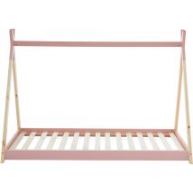 Lit enfant tipi tiny pin rose 90x190 sommier inclus