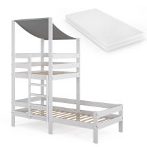 Lit cabane Tom, Blanc, 90x200 cm avec matelas, Vitalispa