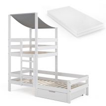Vitalispa - Lit cabane Tom, Blanc, 90x200 cm avec tiroir et matelas
