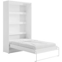 Vente-unique - Lit escamotable 120 x 200 cm - Ouverture verticale manuelle - Avec LEDs - Blanc - rapili