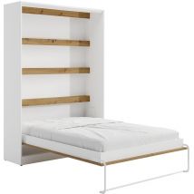 Vente-unique - Lit escamotable 140 x 200 cm - Ouverture verticale manuelle - Avec LEDs - Blanc et naturel - rapili