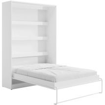 Vente-unique - Lit escamotable 140 x 200 cm - Ouverture verticale manuelle - Avec LEDs - Blanc - rapili