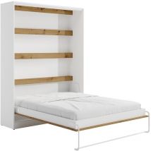 Lit escamotable 160 x 200 cm - Ouverture verticale manuelle - Avec LEDs - Blanc et naturel - rapili