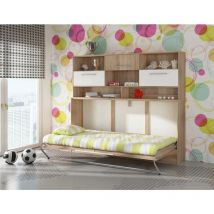 Lit escamotable roger 90x200cm horizontal + étagère chêne sonoma / blanc