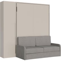 Itamoby - Lit escamotable vertical français Versia Sofà 140 avec canapé, étagère et armoire 1 porte gauche Argilla