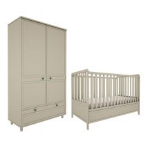 Lit évolutif 70x140 et armoire 2 portes Wood Luck Gabriel - Vert Eucalyptus