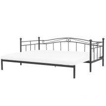 Lit Banquette Extensible en Métal Noir 90 / 180 x 200 cm Elégant et Romantique pour Chambre Moderne ou Contemporaine Beliani