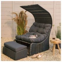 Lit extérieur pour jardin en résine tressée gris Siesta