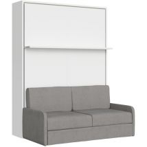 Itamoby - Lit français escamotable vertical Versia Sofà 140 avec canapé et étagère blanc