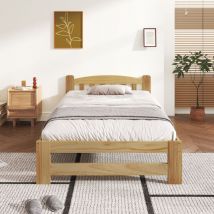 Lit futon en bois massif avec tête de lit et sommier à lattes - Naturel