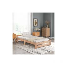 Lit futon en bois massif lit naturel en bois massif avec tête de lit et cadre à lattes, naturel (200x90cm)