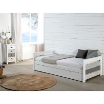 Lit Gigogne 90x190 Cm En Pin Blanc, Gris Et Beige - Kinda
