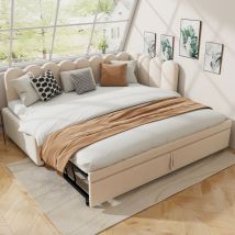 Ausziehbett 90/180 X 200 Cm – 2-in-1-schlafsofa In L-form – Zusatzbett – Aus Samt – Beige