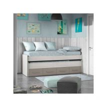 Lit gigogne 90x190 + 90x180 Bois blanchi/Brun - TOMTUM - L 198 x l 96 x H 69 cm