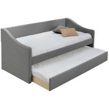 Miliboo - Lit gigogne en tissu gris clair 90x190 cm bekker
