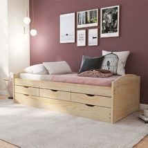 Inter Link - Lit gigogne 90x200 cm en pin massif naturel - chambery