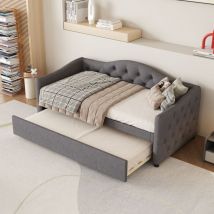 Fortuna Lai - Lit gigogne 90x200cm+90x190cm - canapé-lit avec sommier à lattes - sans matelas - Lin Gris