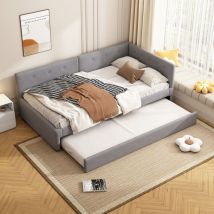 Lit gigogne 90x200cm+90x190cm - canapé-lit avec sommier à lattes - sans matelas - velours gris
