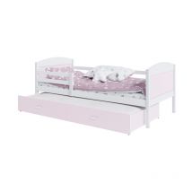 Lit Gigogne Mateo 90x190 Blanc - rose Livré avec sommiers, tiroir et matelas en mousse de 7cm