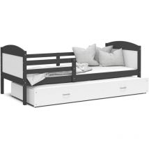 Lit Gigogne Mateo 90x190 Gris - blanc Livré avec sommiers, tiroir et matelas en mousse de 7cm