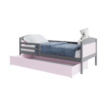 Lit Gigogne Mateo 90x190 Gris - rose Livré avec sommiers, tiroir et matelas en mousse de 7cm