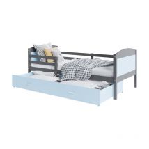 Lit Gigogne Mateo 90x190 Gris - bleu Livré avec sommiers, tiroir et matelas en mousse de 7cm