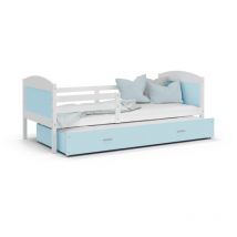 Lit Gigogne Mateo 90x190 Blanc - bleu Livré avec sommiers, tiroir et matelas en mousse de 7cm