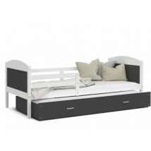 Lit Gigogne Mateo 90x190 Blanc - gris Livré avec sommiers, tiroir et matelas en mousse de 7cm