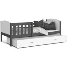 Lit Gigogne Tomy 90x190 Gris - blanc Livré avec sommiers, tiroir et matelas en mousse de 7cm