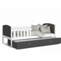 Lit Gigogne Tomy 90x190 Blanc - gris Livré avec sommiers, tiroir et matelas en mousse de 7cm