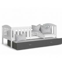 Lit Gigogne Teo 90x190 Blanc - gris Livré avec sommiers, tiroir et matelas en mousse de 7cm