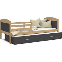 Lit Gigogne Mateo 90x190 Pin - gris Livré avec sommiers, tiroir et matelas en mousse de 7cm