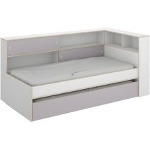 Lit gigogne avec rangements - 90 x 200 et 90 x 190 cm - Blanc et gris - losiana