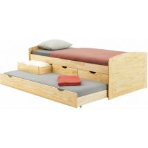 Idimex - Lit gigogne avec rangements jessy, 90 x 190 cm en pin massif à la finition naturelle