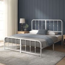 Lit Jules 2 personnes - Lit 140x190 cm - Cadre de lit en métal avec tête tête et pied de lit - Hauteur 35.5cm - Lit avec support de lattes en métal