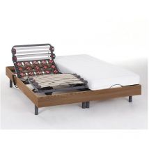 Vente-unique - Lit électrique de relaxation lattes et plots + matelas accueil latex - 2 x 90 x 200 cm - Chêne - pandora ii de dreamea