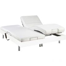Vente-unique - Lit électrique de relaxation tout plots + matelas latex - 2 x 90 x 200 cm - Blanc - cassiopee iii de dreamea