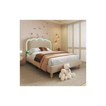 Lit LED simple 90 x 190 cm, cadre de lit avec sommier à lattes et tête de lit réglable, lit rembourré en beige, cadre de lit pour lit d'adolescent