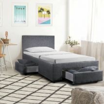 Bett lugano 90x190 + 1 Bettkasten + 2 Schubladen / Dunkelgrau/ 202x100x85