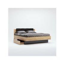 Lit luna avec tiroirs de rangement et chevets 180x200 cm Lave mat et chêne clair