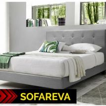 Sofareva - Lit Marco 90x190 Gris Clair Avec capitons Sommier inclus Simili Cuir - gris clair