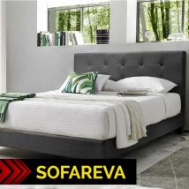 Sofareva - Lit Marco 180x200 Gris Foncé Avec capitons Sommier inclus Simili Cuir - gris fonce