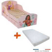 Lit + matelas - Lit enfant Raiponce et Vaiana 2 tiroirs de rangement - matelas 70140cm