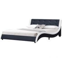 King Of Dreams - Lit mathis pour matelas 140x190 - Sommier + Tête de Lit Couleur blanc & noir + Pieds en 5 cm pour matelas - 2 x 13 Lattes