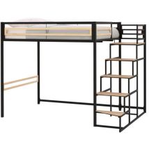 Leon - Lit Mezzanine - 140x190 Cm - Métal - Noir - Sommier Inclus