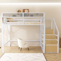 Hochbett 140 X 200 Cm – Mit Leiter Und Flexiblem Stauraum – Aus Metall – Weiß